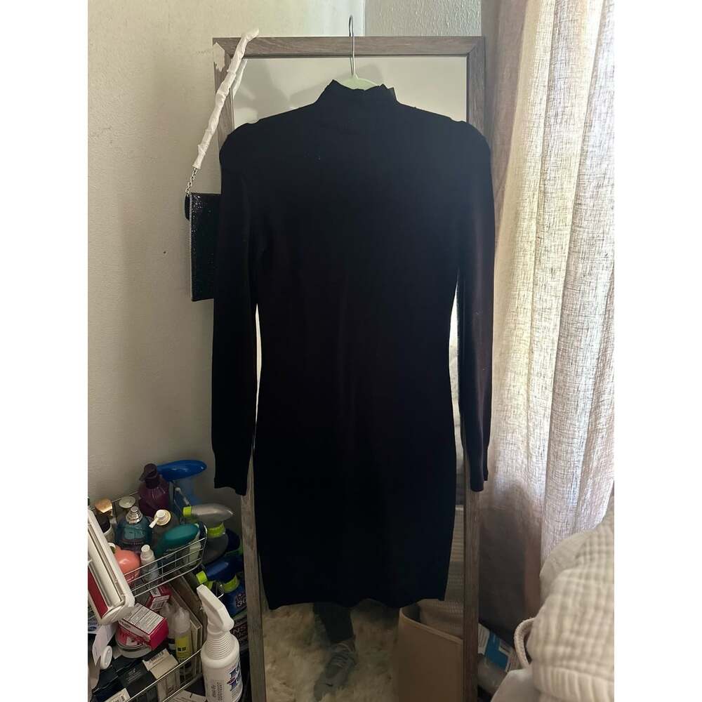 NWT Theory petite black high neck soft fitted long sleeve dress